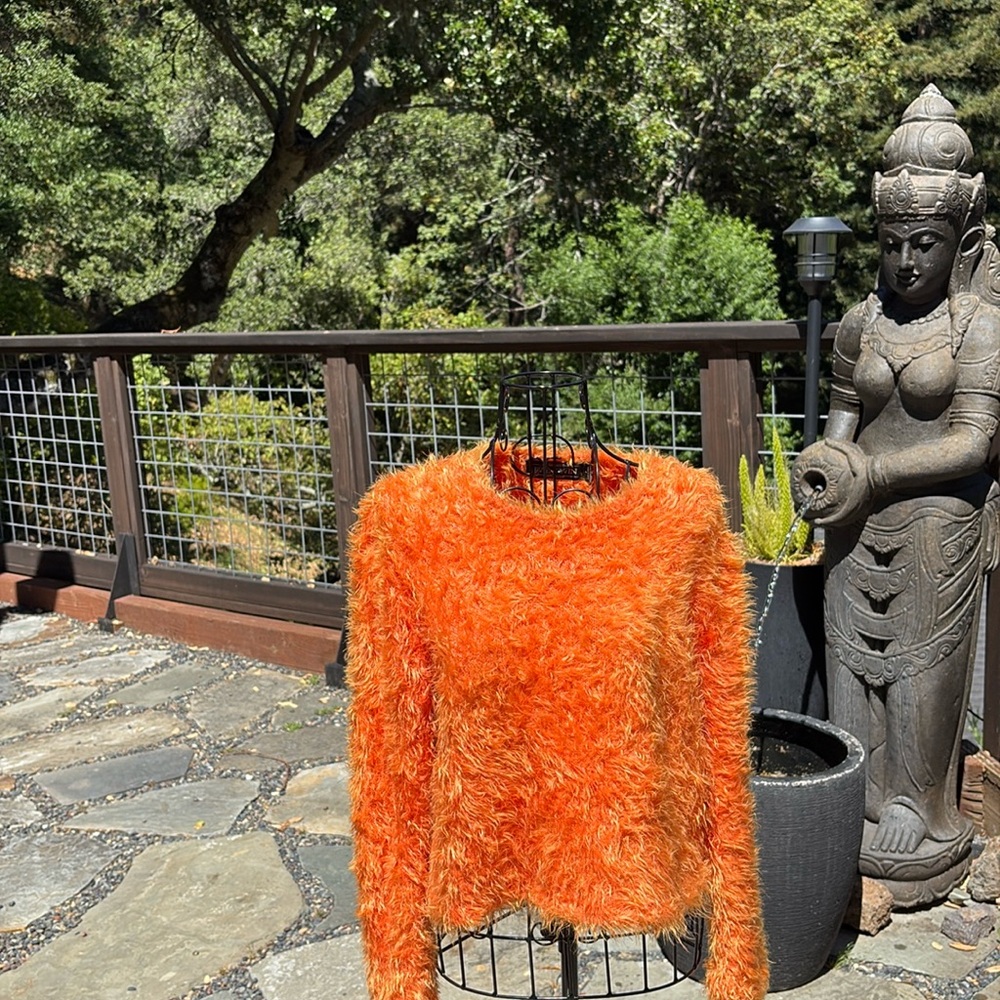 Women's Orange Fuzzy Sweater